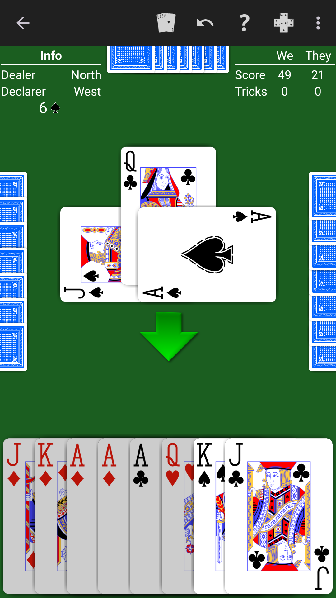 A hand of Bid Euchre in NeuralPlay