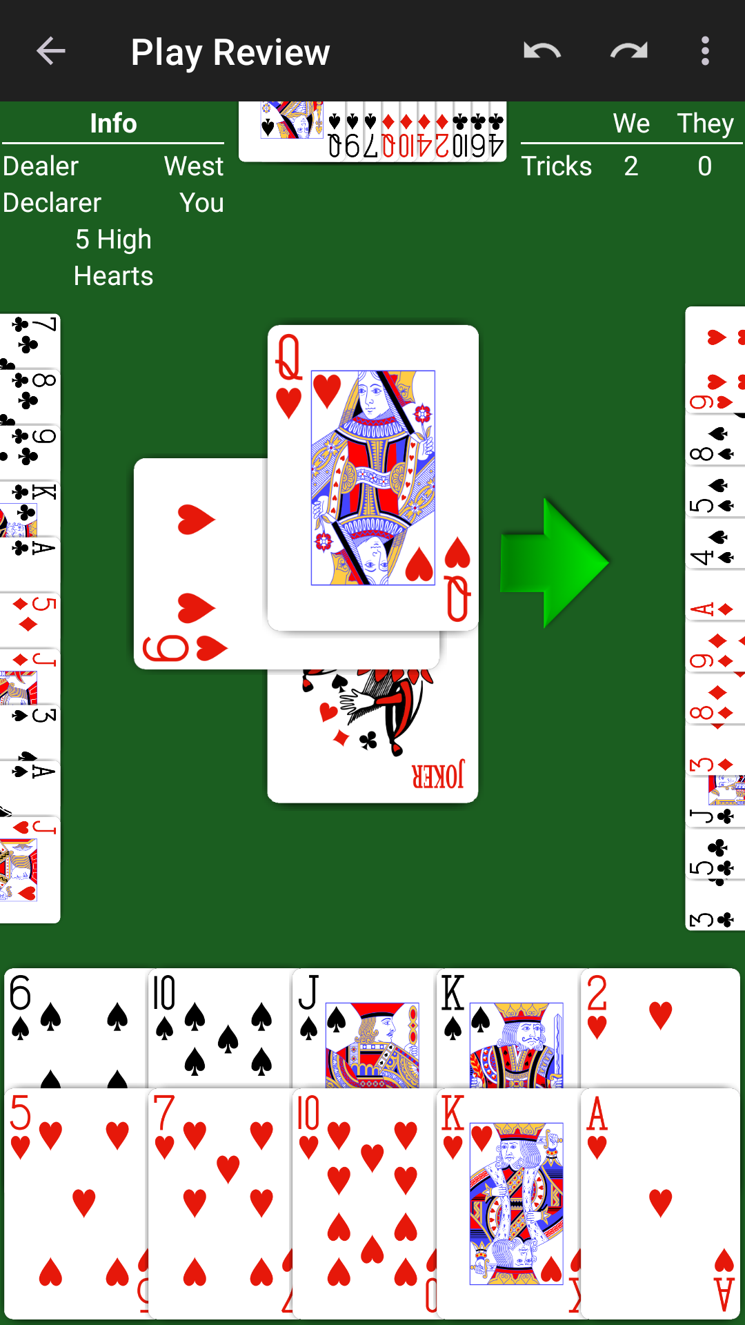 Trick-by-trick Bid Whist play review in NeuralPlay