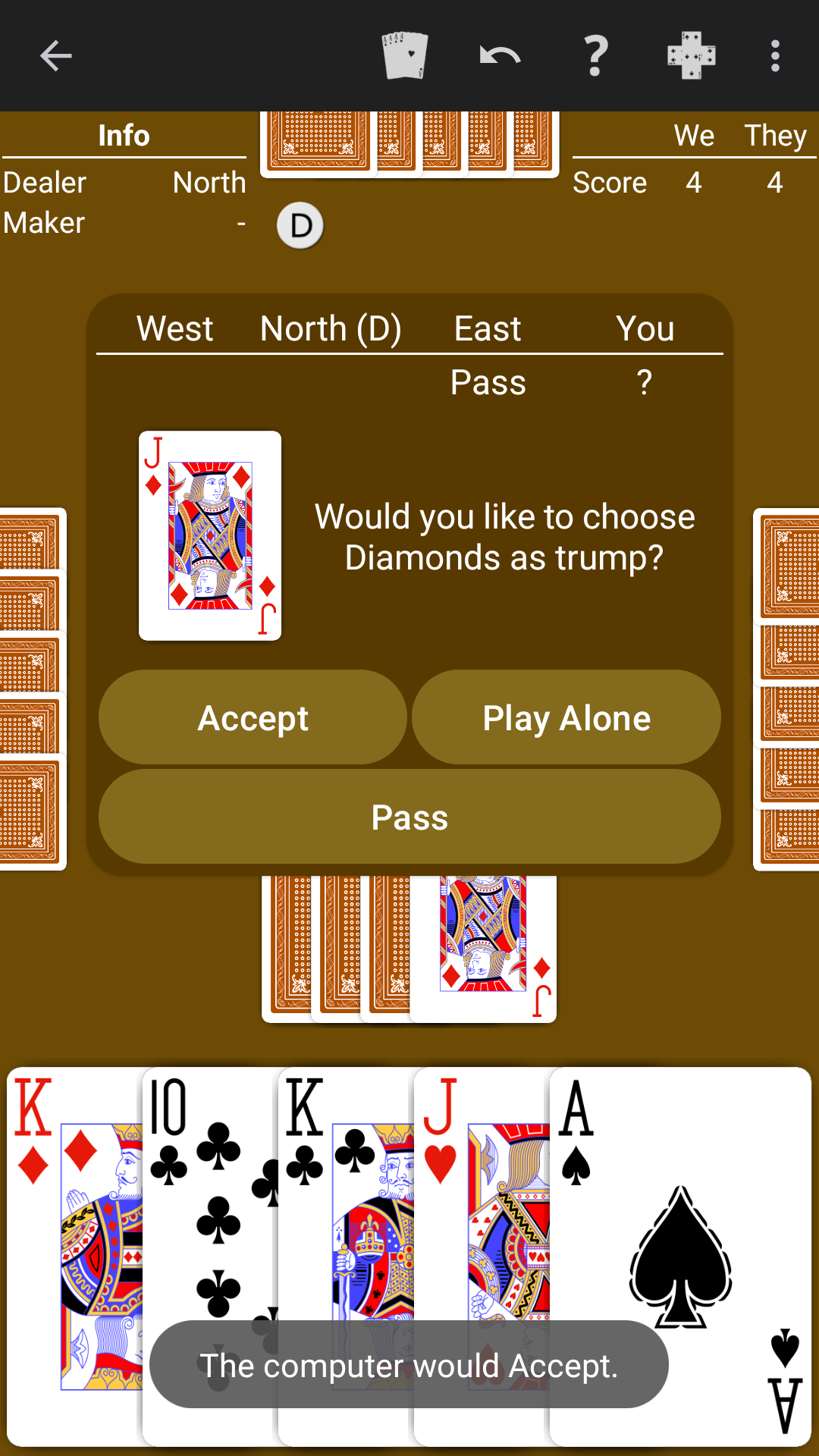 Euchre played on a warm brown table