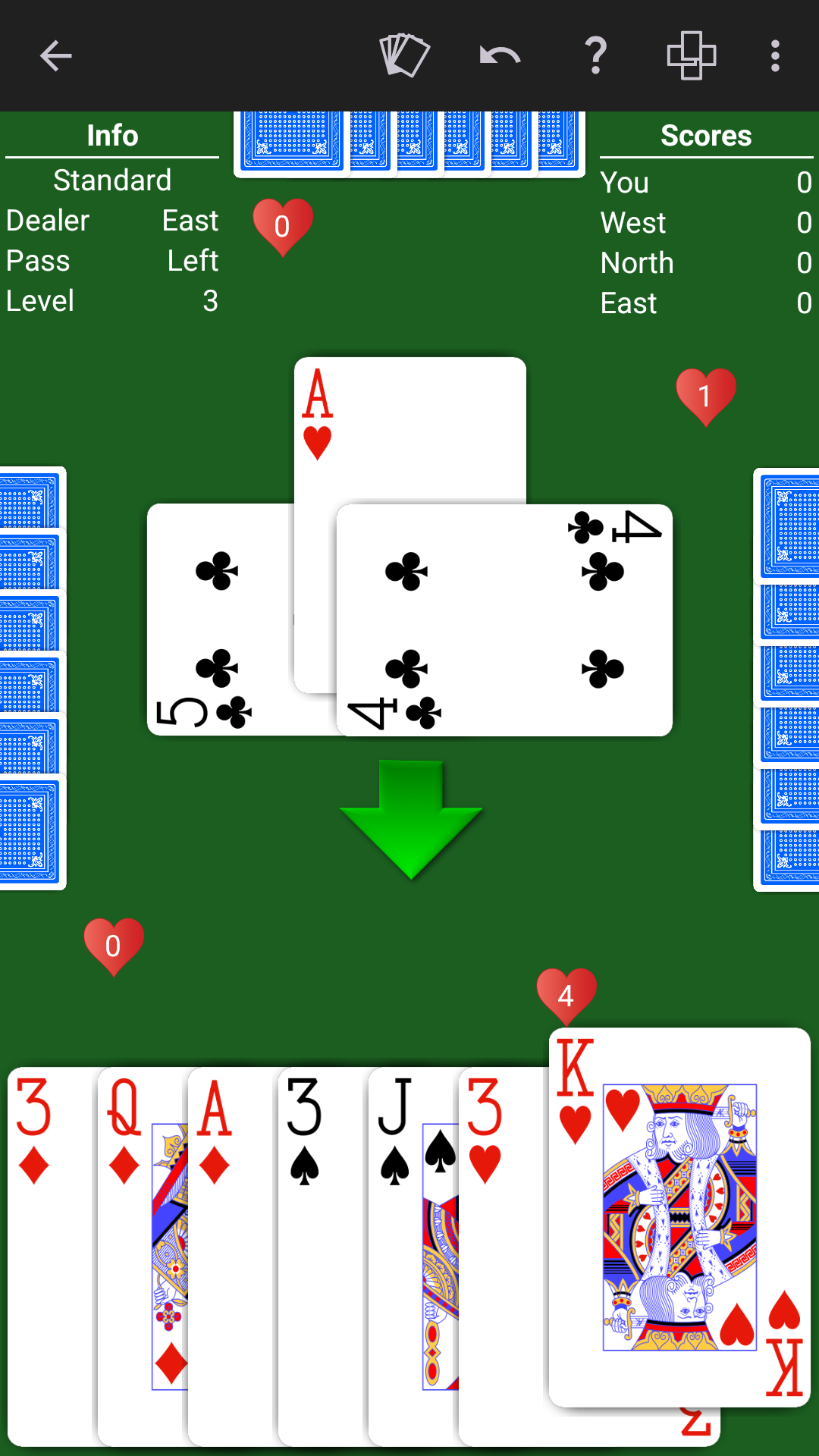 The King of Hearts raised from the player's hand as NeuralPlay's suggested play
