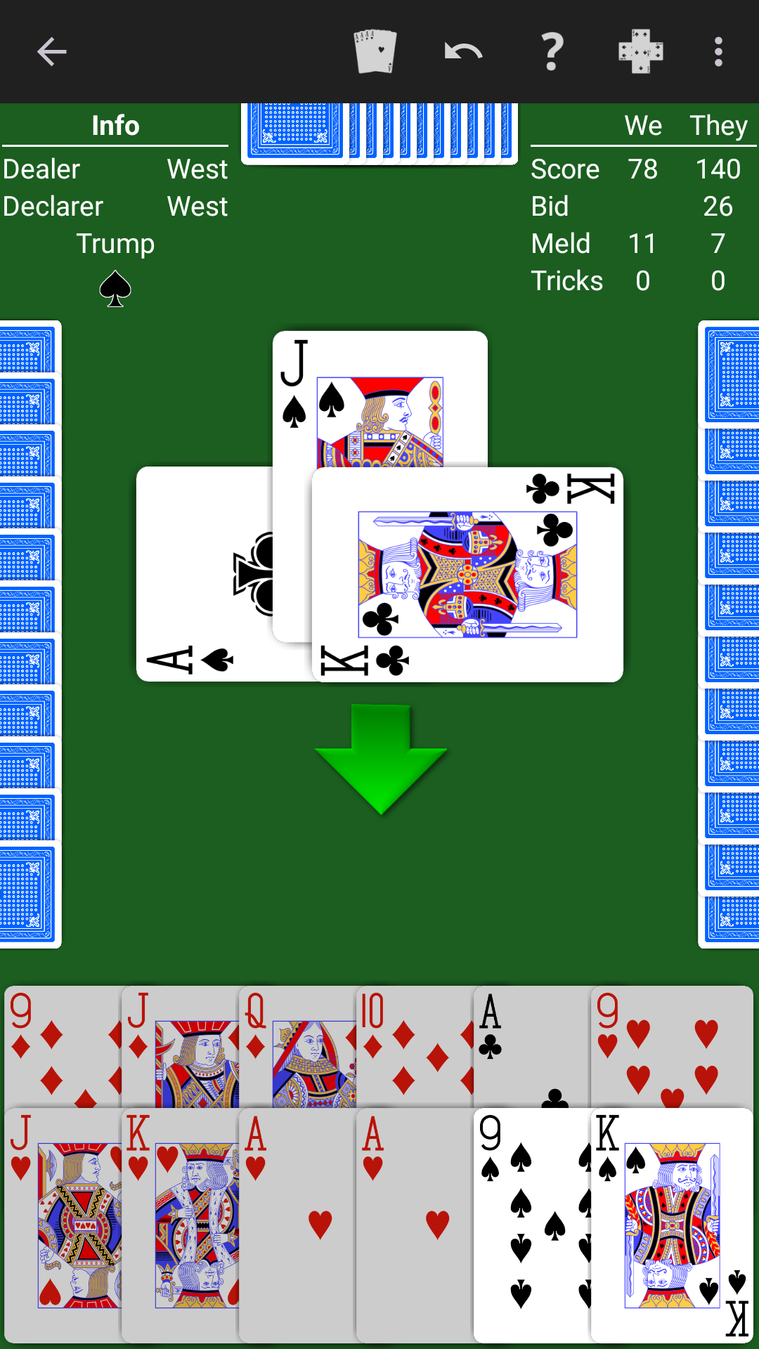 A hand of Pinochle in NeuralPlay