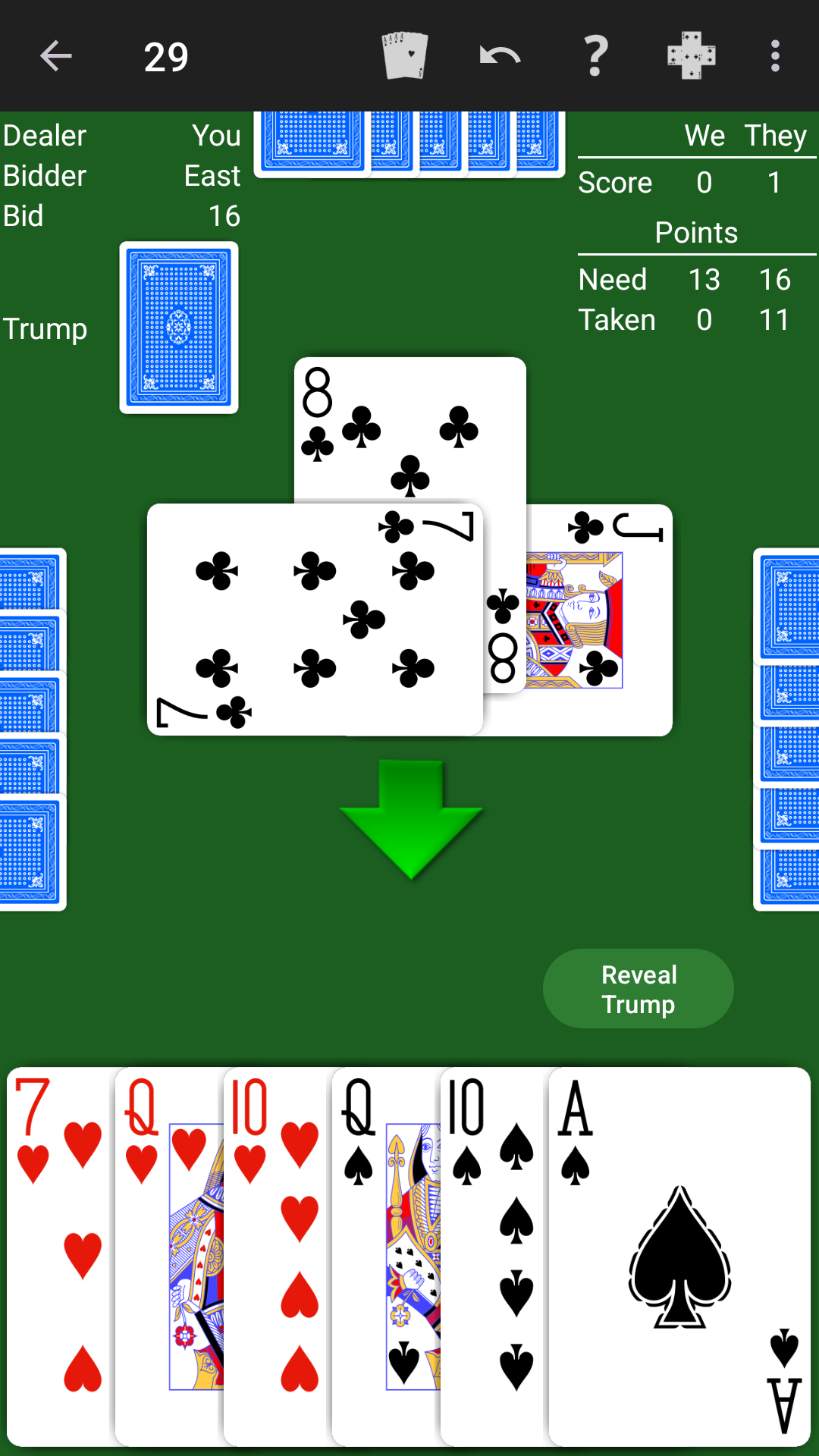 A hand of 29 in NeuralPlay