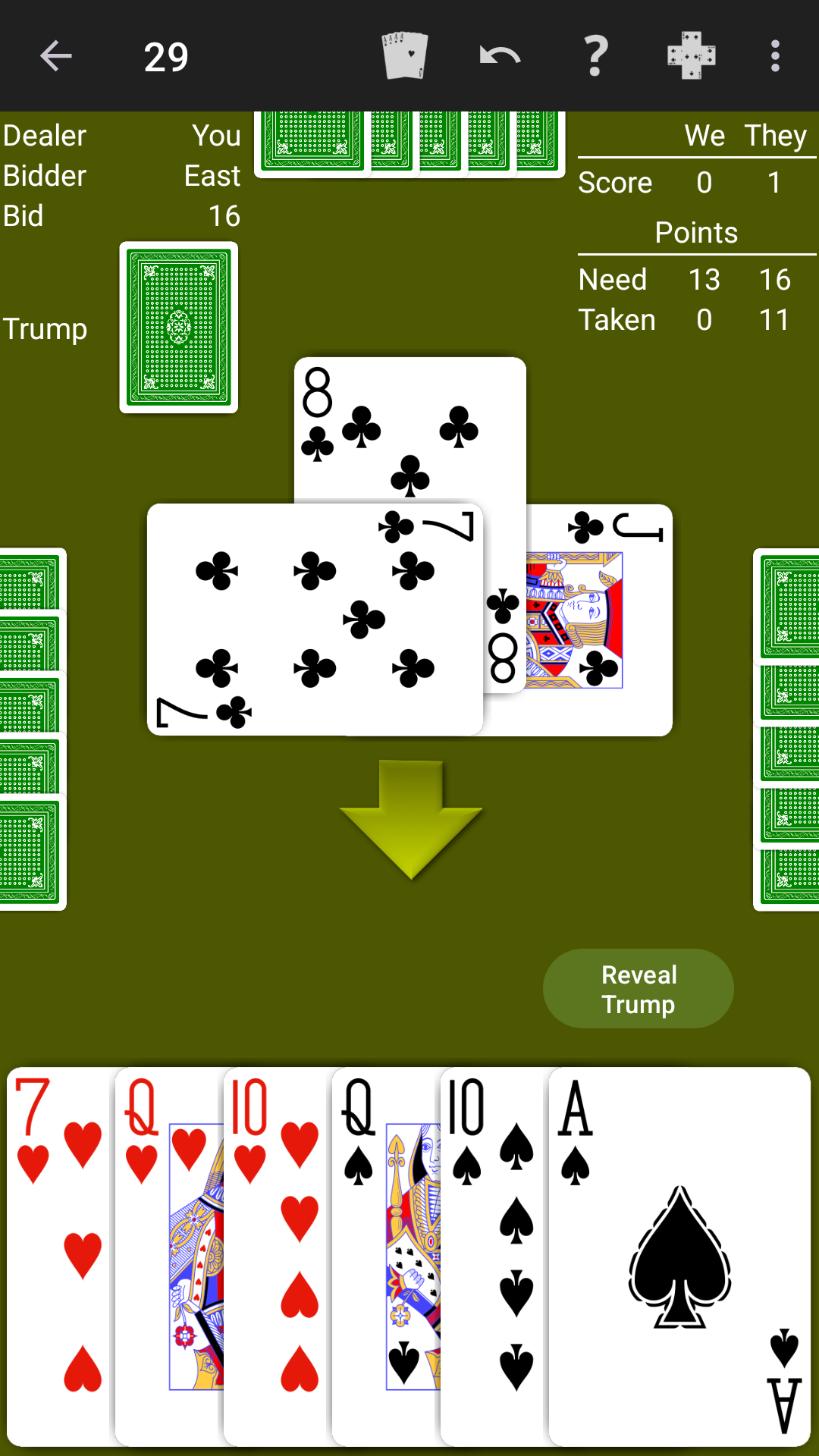 29 played on an olive green table